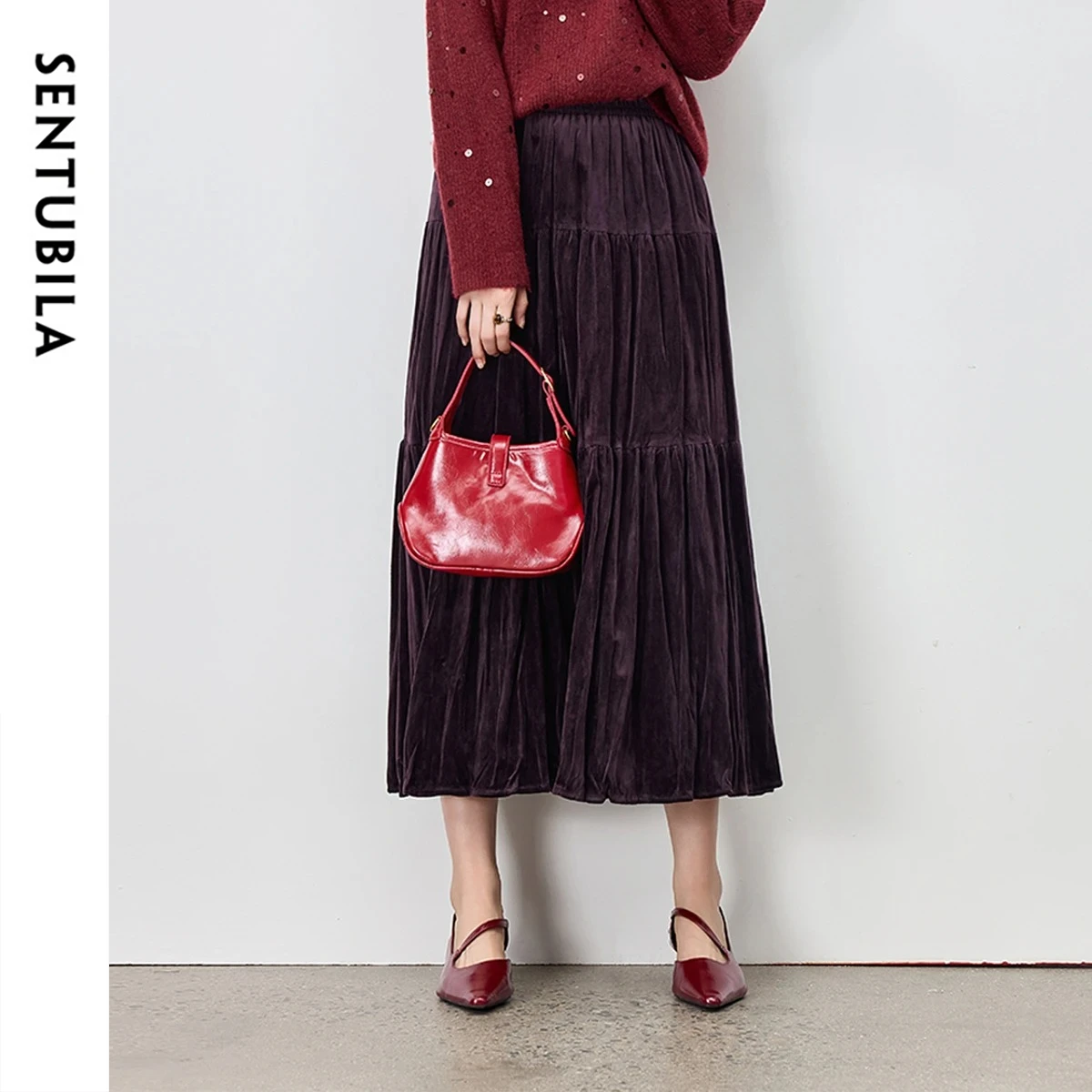 

SENTUBILA женская бархатная юбка, осень 2022, трехъярусный дизайн с эластичной резинкой на талии, элегантная юбка-торт W54QG4079
