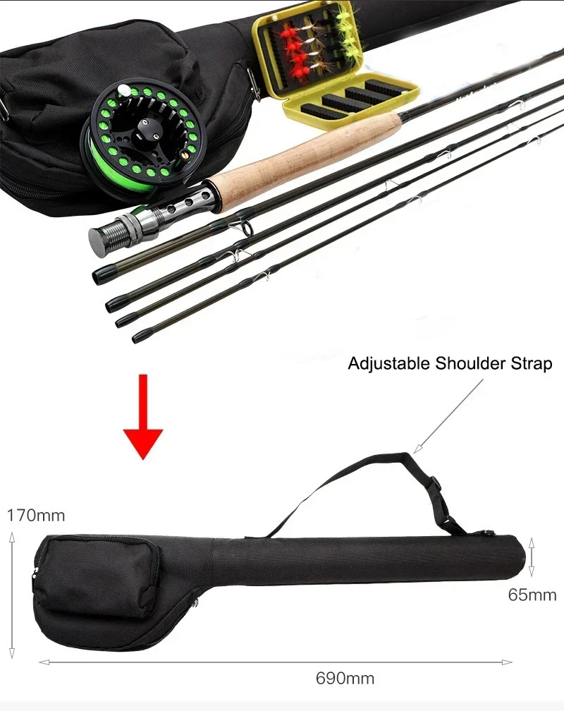 4-section Portable Fly Fishing Rod Set 2.43 Meters High Carbon Fly Reel Set Line/ Bait /rod /bag Combination Fliegenfischen Comb