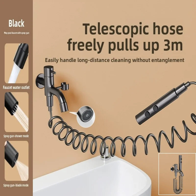 

Настенный смеситель 2-в-1 с пистолетом-распылителем для унитаза — шланг 3 м, для раковины-швабры на балконе, ванны для стирки и ванной комнаты, 1 вход, 2 выхода