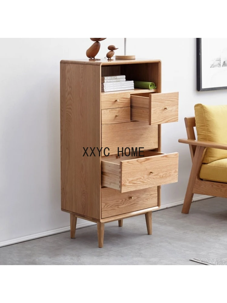 Solid Wood Chest of Drawers Oak Multi-Functional Storage Cabinet Simple Modern Bedroom Storage