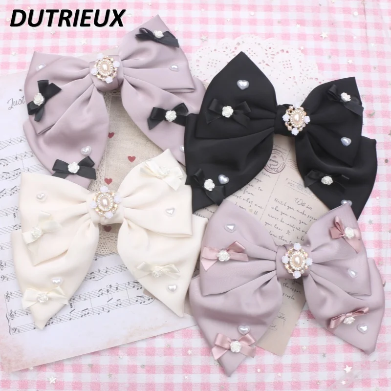 Beads Handmade Sweet Lady New Headwear Big Bow Pearl Rhinestone Princess Head Clip Hair Clips Cute Hair Accessories for Women