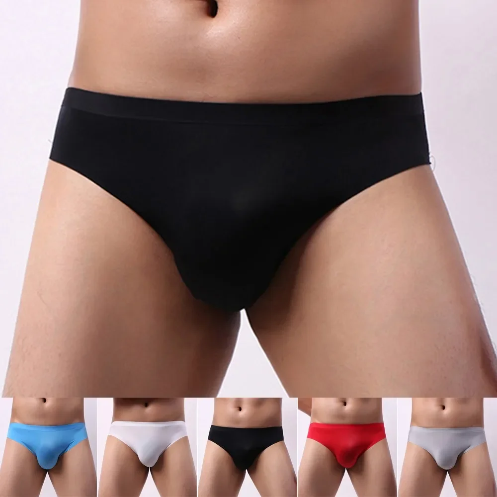 Men\'s U Convex Pouch Panties Breathable Ice Silk Underwear Thin Sexy Low Waist Tight Seamless Briefs Ultra-thin Underpants