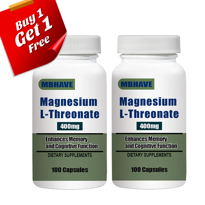 New product promotion Buy 1 get 1 free Free Shipping Brain Boost Magnesium L-Threonate Supplement, 400mg 100 Capsules