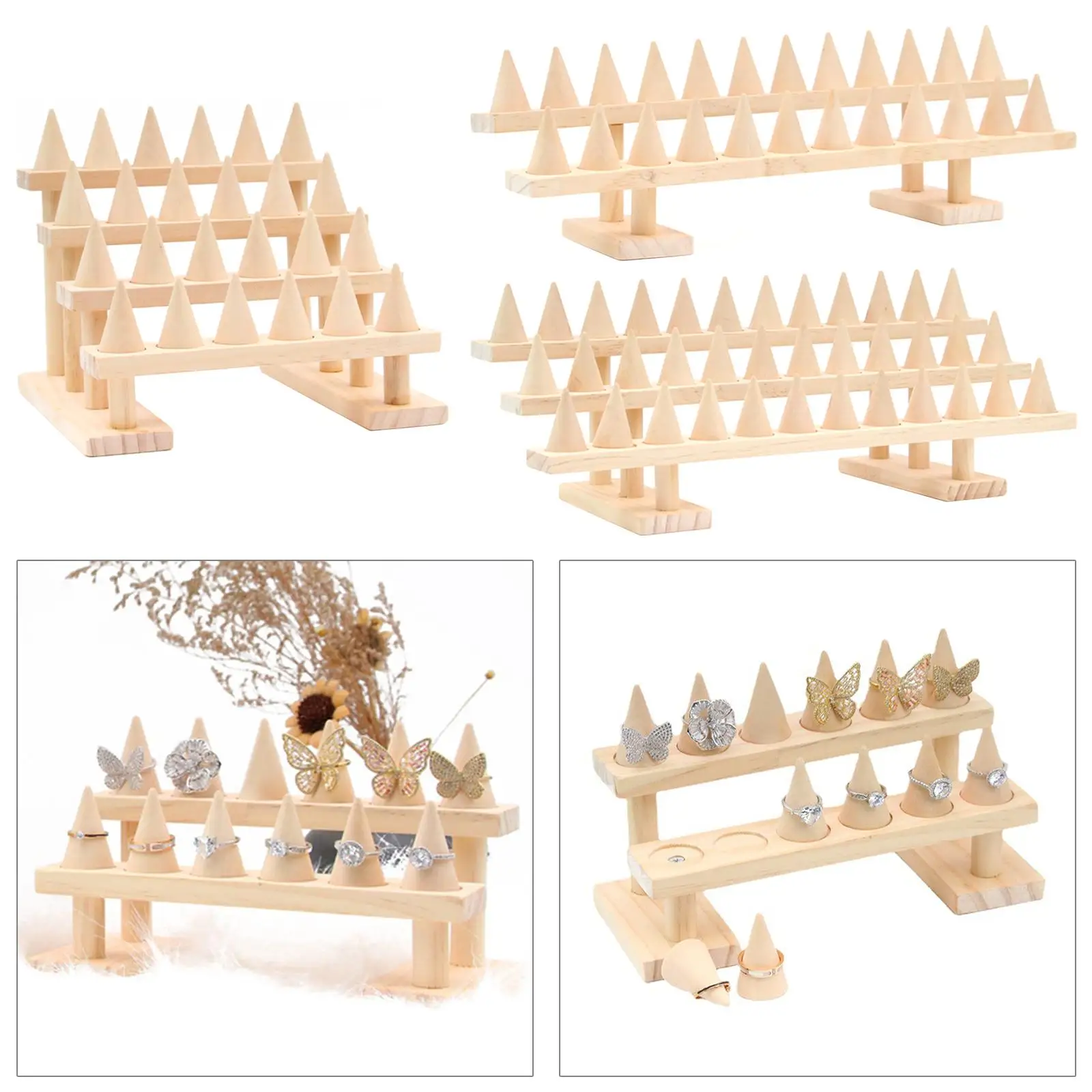 

Cone Like Multi Layer Rings Jewelry Display Stands Wooden Rings Drawer Shows