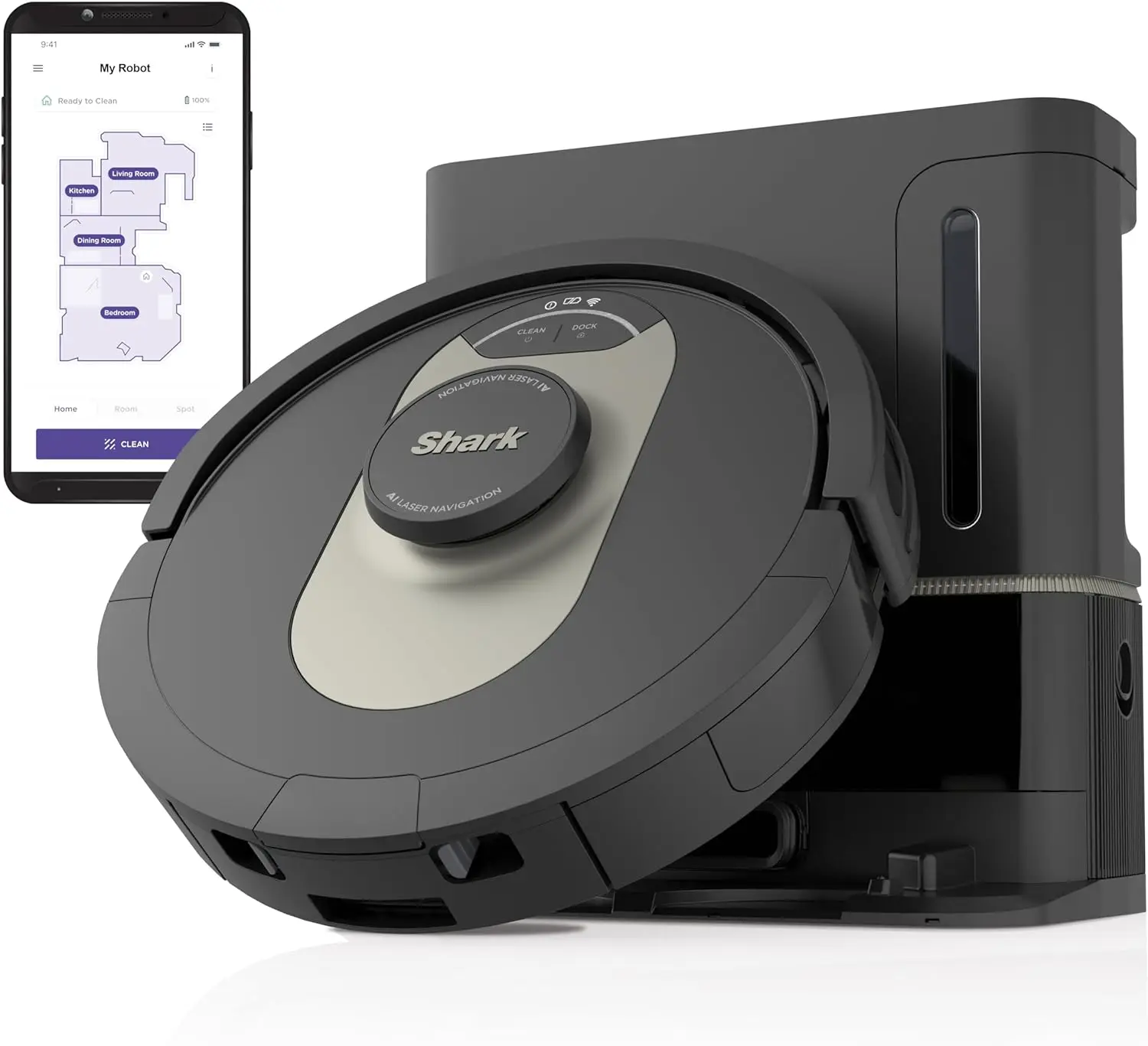 Tubarão AV2501AE AI Robot Vacuum, XL HEPA, base auto-vazia, sem saco, capacidade de 60 dias, navegação LIDAR, perfeito para pêlos de estimação