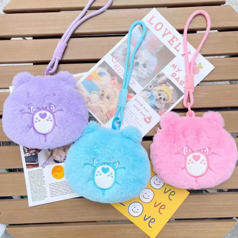 Cute Carebear Wrist Coin Purse, Colorful Bear Plush Pendant, Student Wallet, Headphone Storage Bag, Children\'s Gift