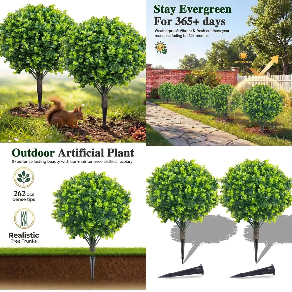 

Реалистичные искусственные шаровидные кусты из самшита, набор из 2 штук, 22 зеленых куста для улицы/помещений, для украшения веранды, сада