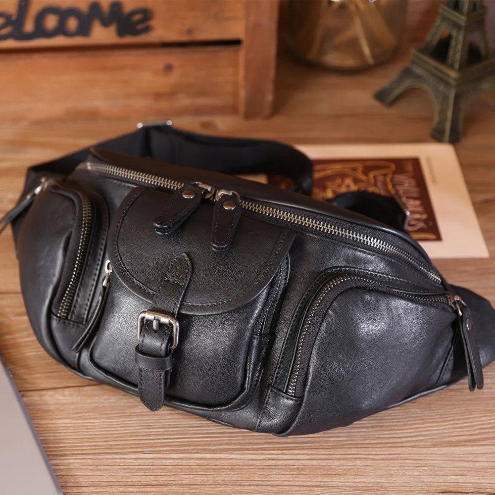 

Men's Large Capacity Chest Bag Crossbody Backpack Top Layer Cowhide Tanned Leather Sports Bag Genuine Leather Bag