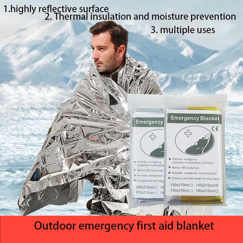 

Emergency Blanket Multipurpose Outdoor Survival First Aid Military Rescue Kit Windproof Waterproof Foil Thermal Blanket for Camp