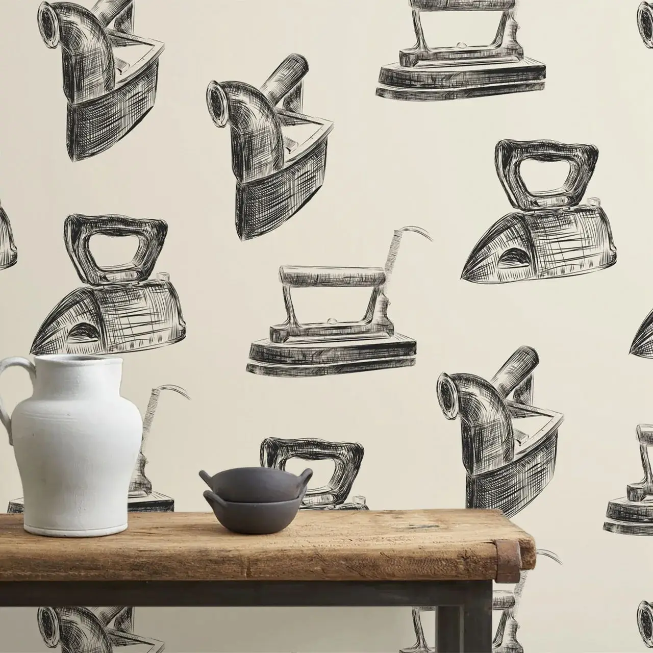 Irons Design Wallpaper Peel and Stick, Wall Art, Laundry Mural Wall For Laundry Room Decor,Self-adhesive Or Traditional Papers