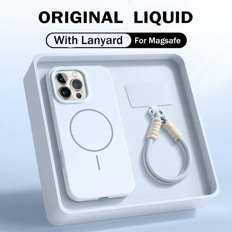 Offizielles Flüssigsilikon-Halsband-Handyhülle für iPhone 17 16E 16 14 15 Plus 12 13 11 18 Pro Max Magsafe Magnetische Weiche Hülle – Detail 2