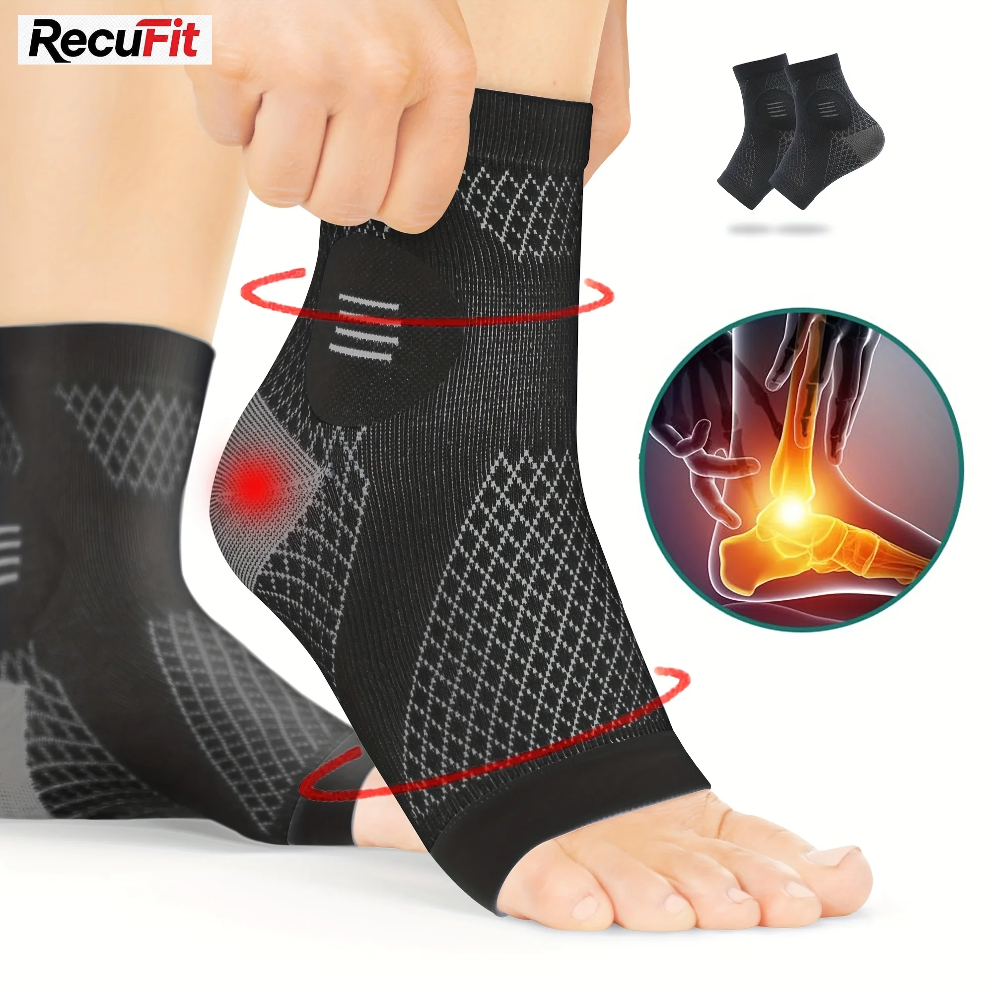 1 paire de chaussettes de compression pour la cheville, manchons de compression pour les pieds avec soutien de la voûte plantaire et de la cheville, chaussettes à bout ouvert pour neuropathie