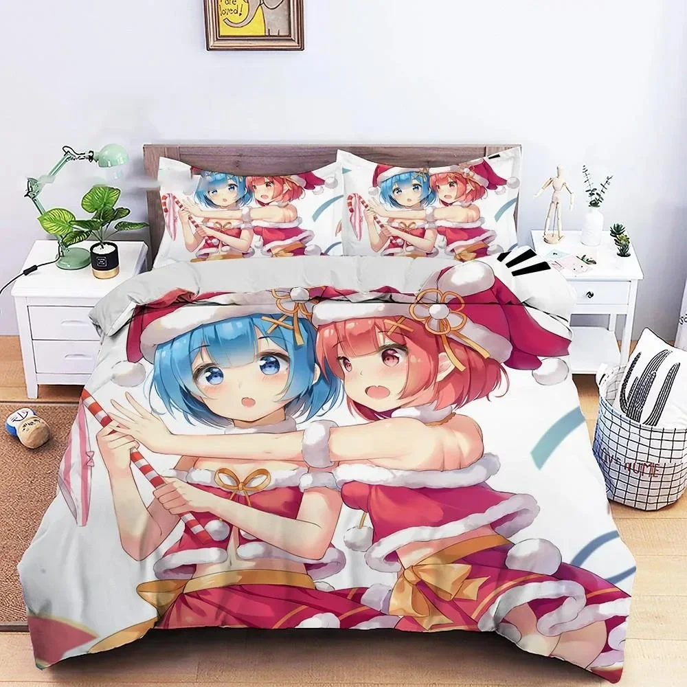 3D Printed Anime Re Zero Rem Ram Bedding Set Boys Girls Twin Queen Size Duvet Cover Pillowcase Bed Kids Adult Home Textileextile