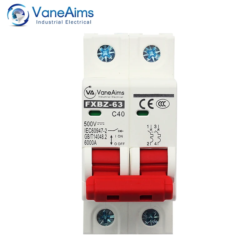 Solar DC Mini Circuit Breaker Din Rail Mounting MCB 1P 2P 3P 4P Overload Protection Air Switch 6-63A for Photovoltaic PV System