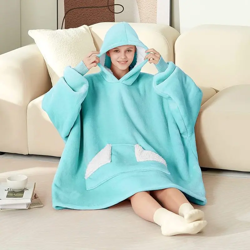2026 Autumn/Winter Hooded Lazy Blanket European and American Home Casual Sleep Wear Flannel Lamb Wool TV Blankets Sweatshirt