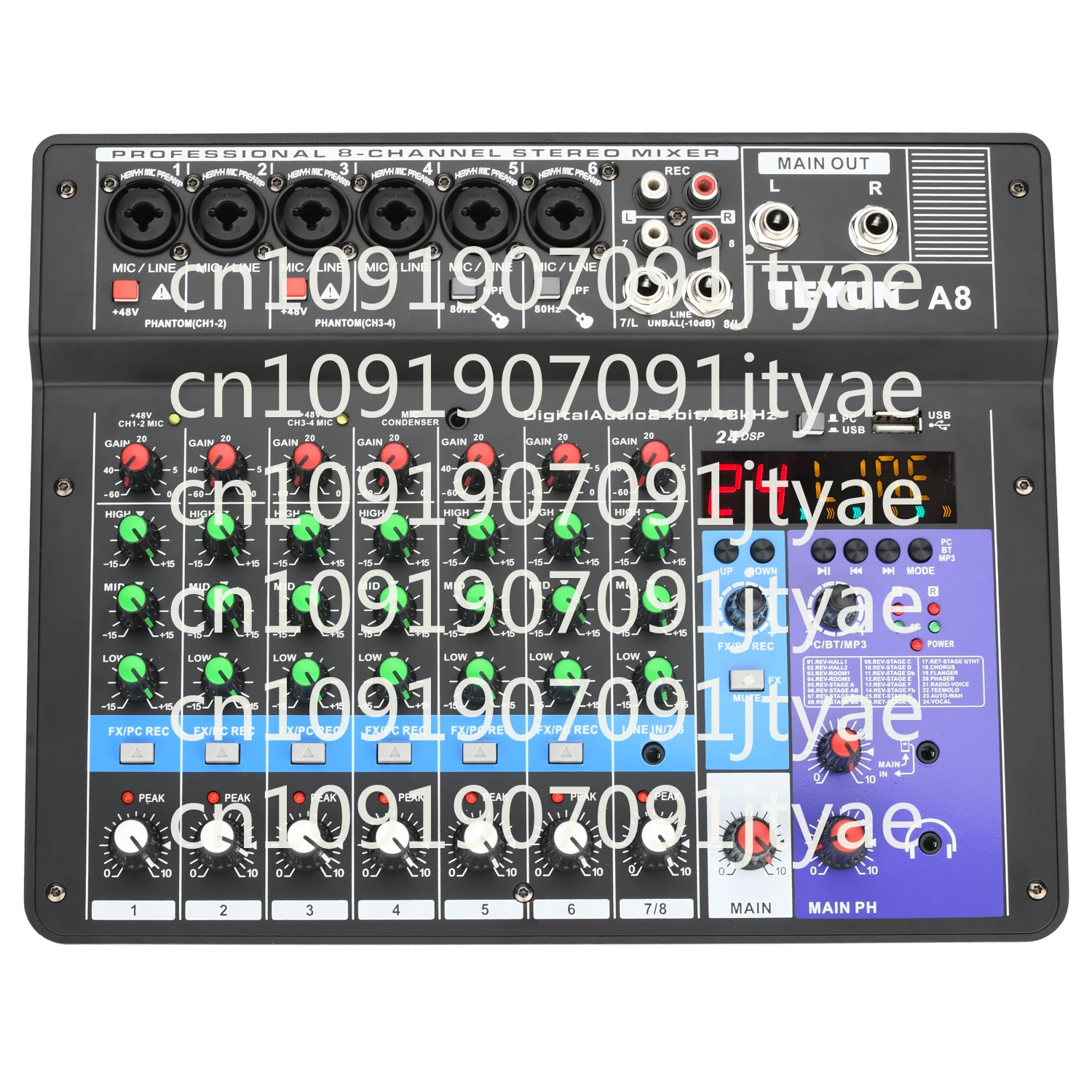 

Профессиональный 4-полосный 6-полосный 8-полосный микшер с эффектом 24DSP, источник питания USB 5 В, домашний уличный миксер