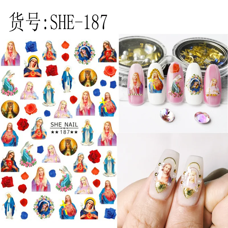 1pcs 3D Virgin Mary Angel Nail Art Sticker Jesus Christ Adhesive Nail Decal Religious Series Slider Manicure Decoration