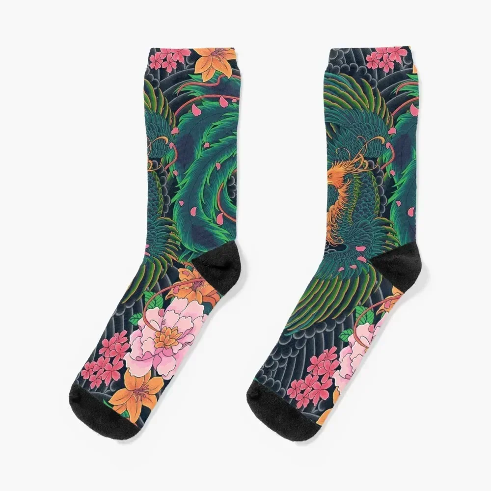 Japanese Motive Design, The Grand Phoenix Socks warm winter custom Stockings Men's Socks Male Women's