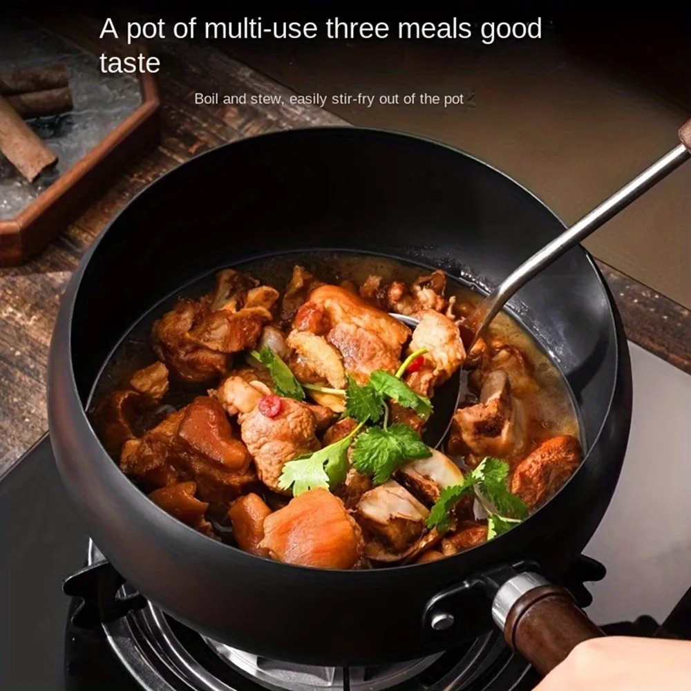 

Настраиваемый чугунный горшок с крышкой - традиционный дизайн ручной работы, широкий живот и антипригарная зеркальная поверхность, брызги.