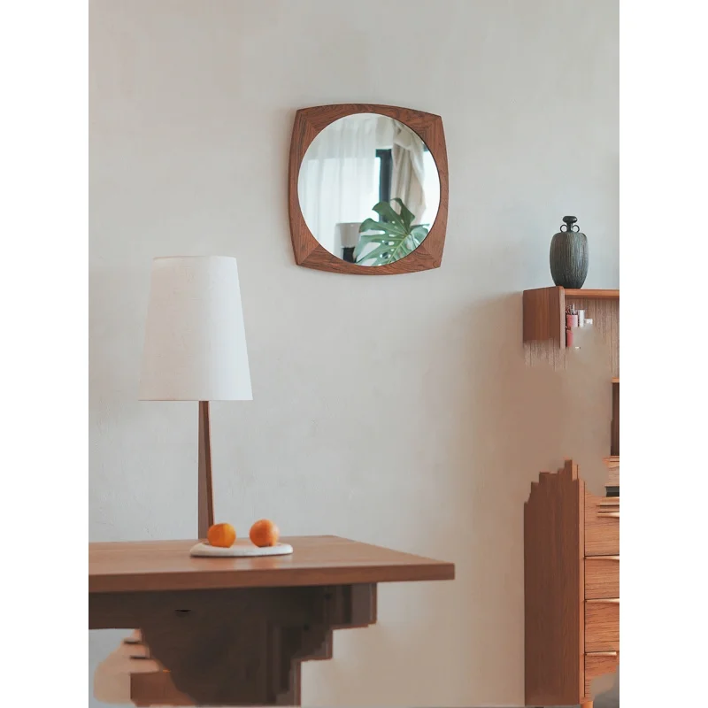 

Burma teak antique solid wood wall-mounted mirror bathroom, unique-shapwall-mount vintage makeup mirror guesthouse, round mirror