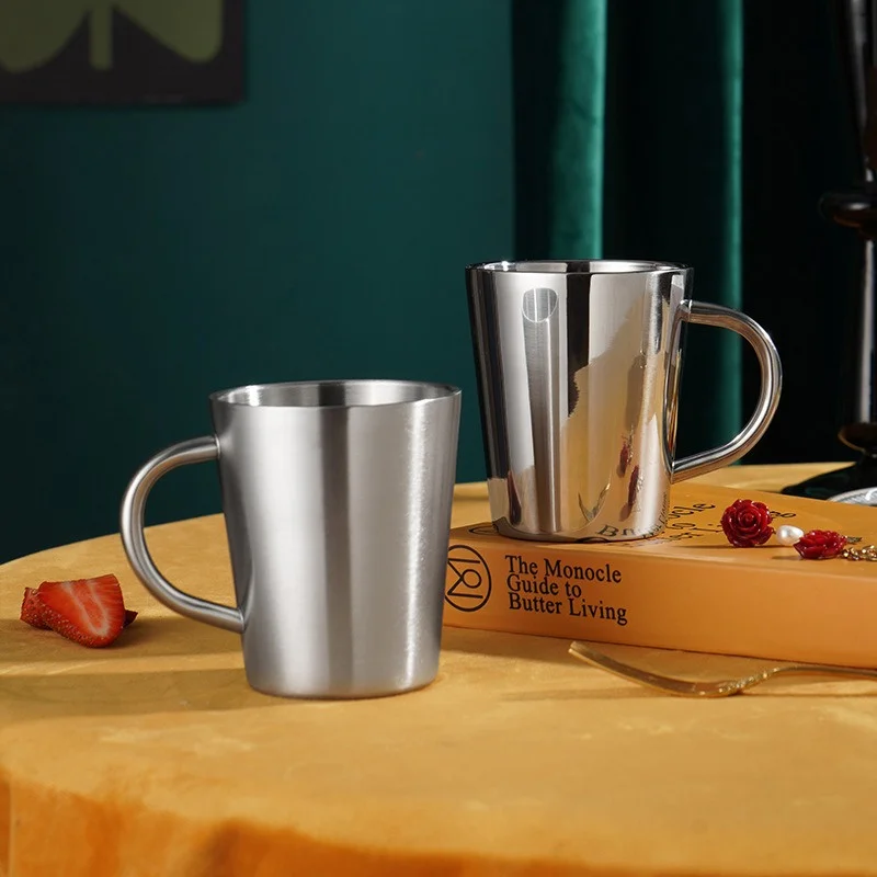 JUSTINLAU 300ml Double-Layer Water Cup 304 Stainless Steel Thermal Coffee Beer Mug With Handle Home/Bar Cocktail Beer Glasses