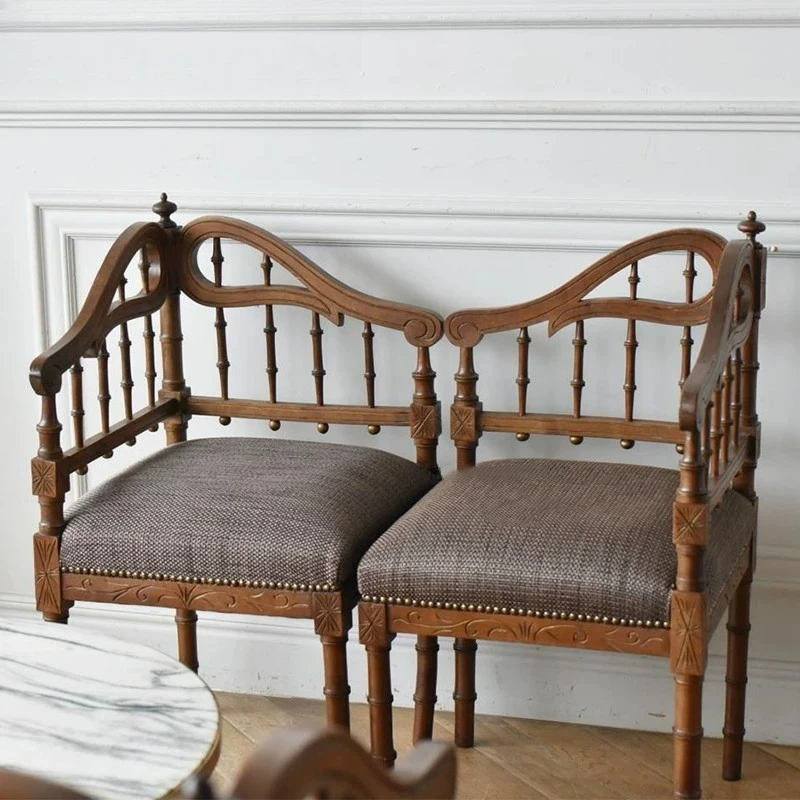 High-end American solid wood medieval French retro old Roman column dining chair dressing chair designer chair