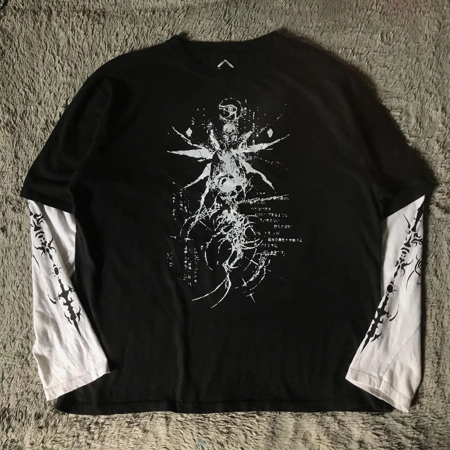 

Y2K Gothic Harajuku Splice Printing White Long Sleeve New Punk Hip Hop Sexy T shirt Fashion Casual Pure Cotton Loose Tops Unisex