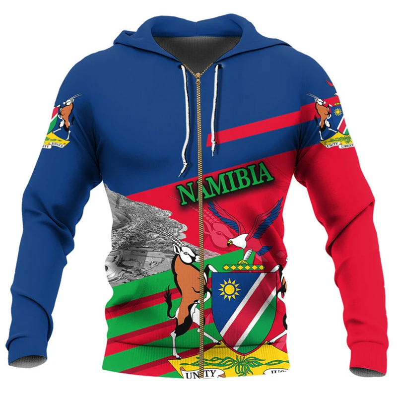 Namibia NAM Namibian NA Mens Zip Hoodie Pullovers Hoodies Male 2024 Streetwear Clothing Sportswear Tracksuit National Flag Coat