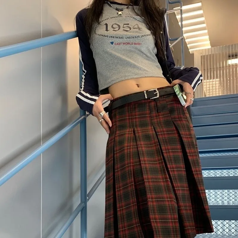 Y2K Women's Skirt Plaid Design A-line Trendy Mid-Length Skirts Vintage Clothing Streetwear College Harajuku Pleated Skirt Kawaii