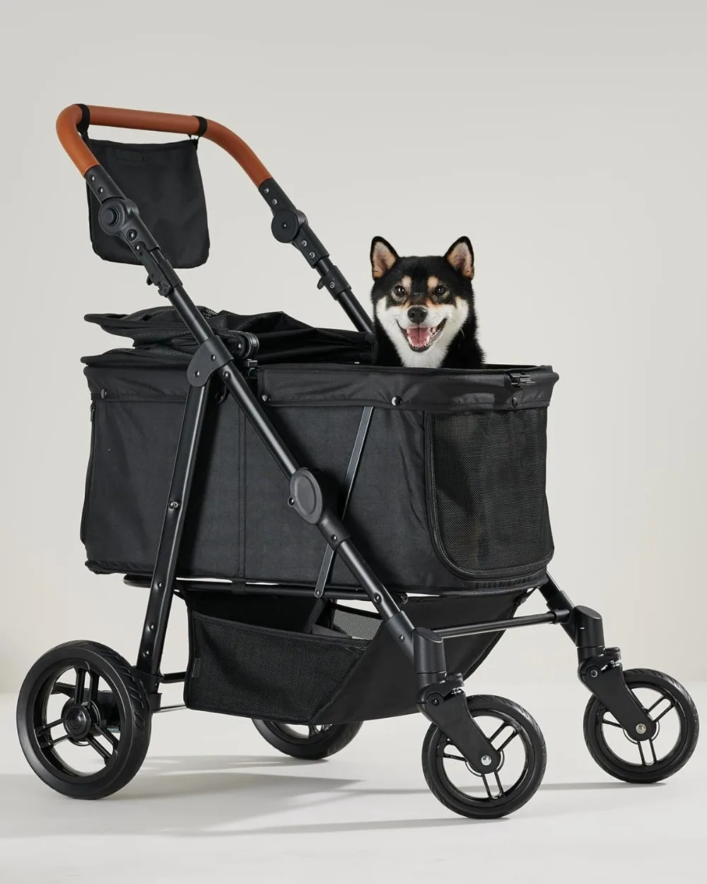 

Medium Pet Stroller for Dogs Up to 66lbs Adjustable Handle 180 ̊ Canopy 4 Wheels for Medium Large Dogs and Cats Waterproof Pad