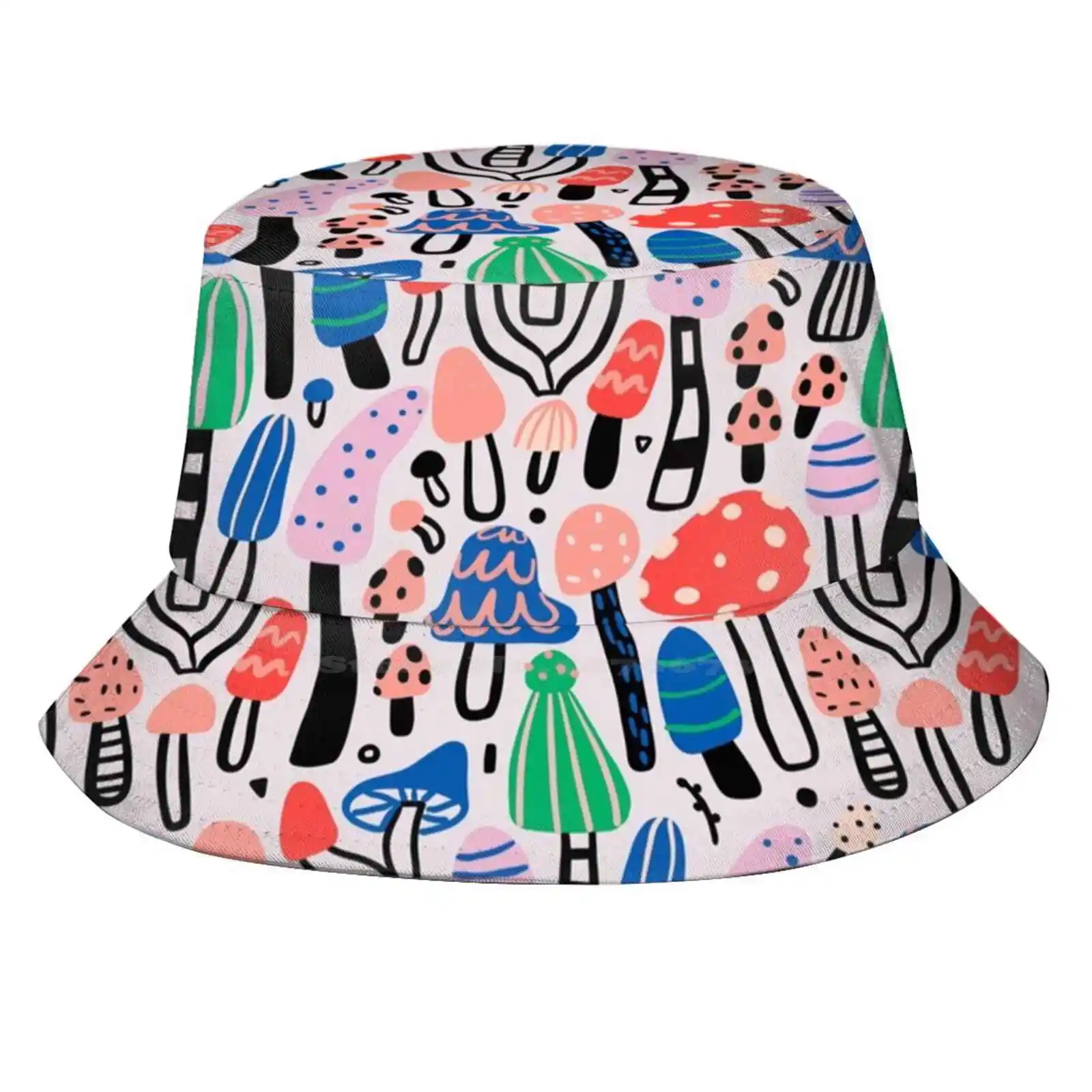 Bold Cool Mushrooms Pattern. Sun Cap Fisherman Hat Bucket Hats Cool Bold Funky Funny Food Ingredient Fungus Nature Background