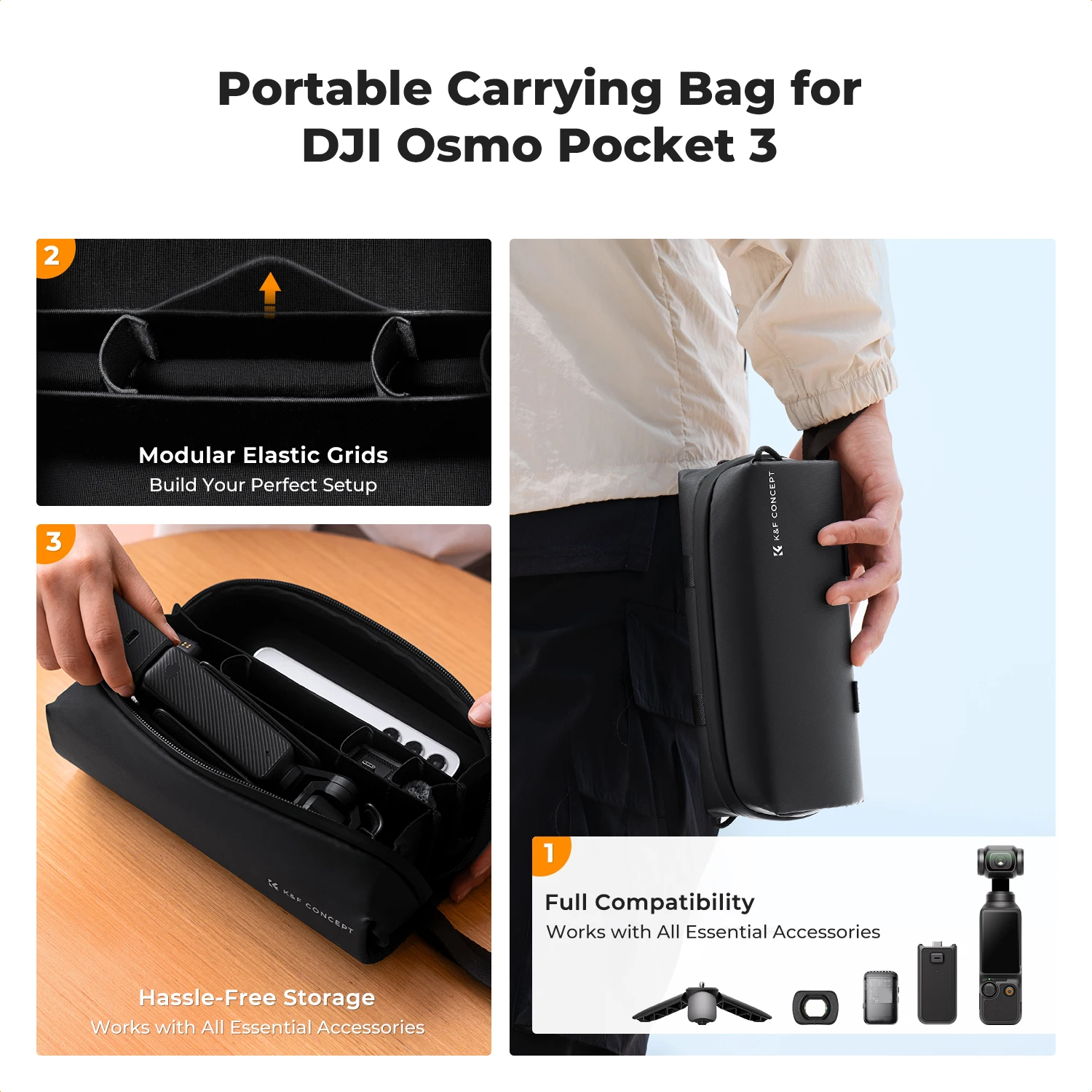 K&F Concept Carrying Case for DJI Osmo Pocket 3 Creator Combo Accessories Portable Travel Storage Holder Carry Bag