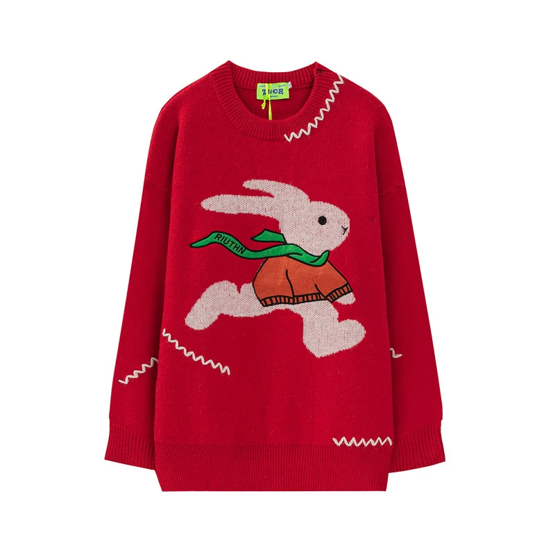 Cute Kawaii Rabbit Red Sweater Women Autumn Winter Christmas Sweaters Thick Warm Knitted Pullover Fashion Outerwear