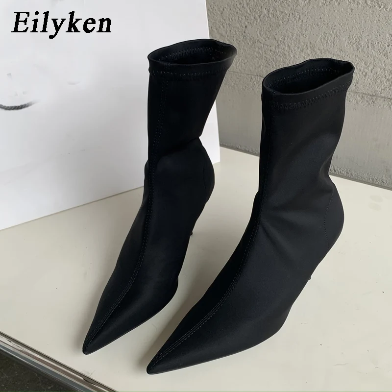 Eilyken Candy Colors Stretch Fabric Ankle Boots For Women Pointed Toe Fashion  Short Booties Spring Autumn Thin High Heels Shoes