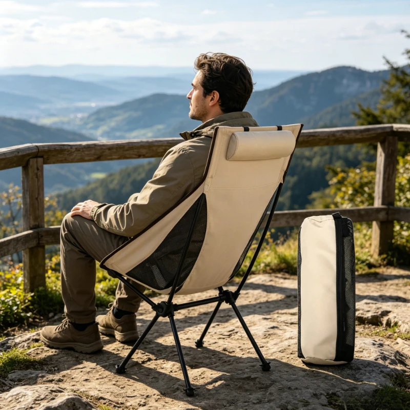 

Outdoor Foldable Leisure Chair, Sturdy Aluminum Alloy Bracket with Headrest, Portable for Camping Fishing Daily Outdoor Use
