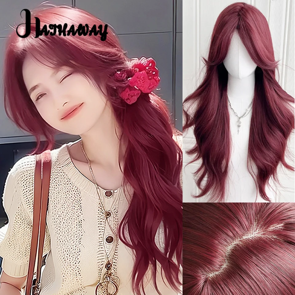 Peruca longa encaracolada vermelha para fêmea, chapelaria completa, ondas grandes glamourosas, Lolita Cosplay, natural, peruca inteira, desgaste diário, 26"