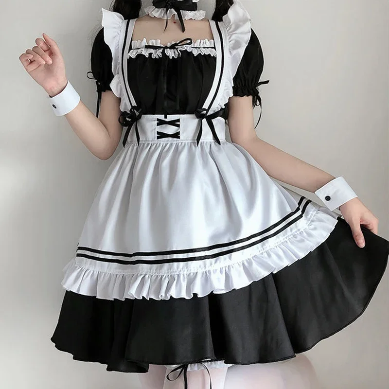 Vestido de cosplay de sirvienta Lolita para niñas y mujeres, traje de MIAD encantador, delantal, medias, vestido de cómic, Sexy