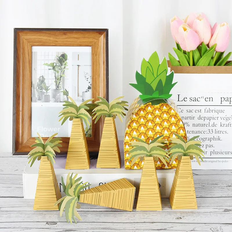 

5/10Pcs Hawaii Gift Boxes Paper Coconut Pineapple Shape Candy Box Hawaii Decoration 2023 Summer Birthday Party Supplies