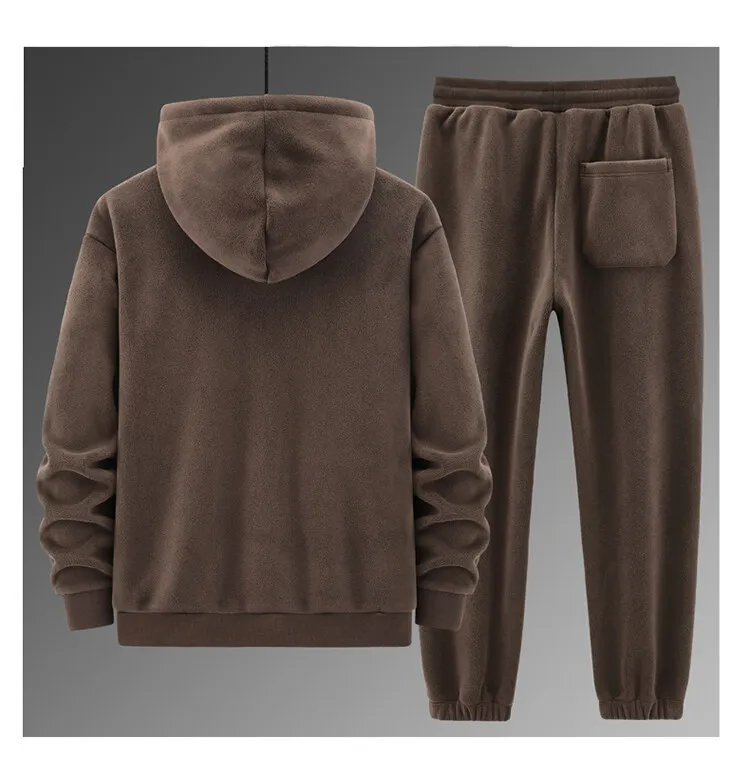 Winter Herren Woll-Hoodie-Hosen-Set, Plüsch Verdickter Warmer und Winddichter Sportanzug Herren Winter Plüsch-Hoodie Trainingsanzug 2-teiliges Set – Detail 15
