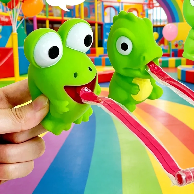 Fun Fidget Decompression Pinch Toy Creative Frog Dinosaur Sticking Tongue Out Relieve Stress Children Squeeze Interactive Toys