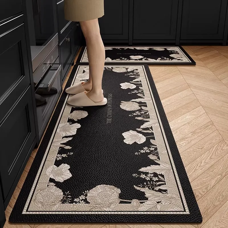 American Floral Patterns Kitchen PVC Leather Anti Slip Floor Mat Home Oil-proof Dirt Resistant Carpet Washable Easy Clean Rug 러그