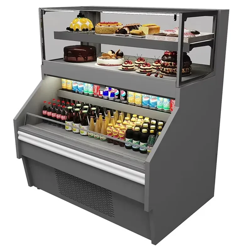 New Model Dual Temperature Vertical Air Curtain Open Air Cooler Grab and Go Display Refrigerator