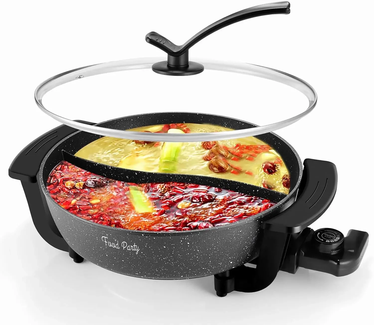 NEW Hot  with Divider Hotpot Pot Electric Cooker Shabu Shabu  110V Non-Stick 6L BPA FREE Fondue Chinese Hot