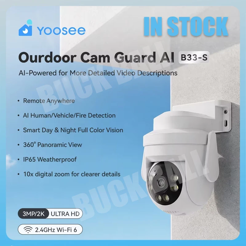 In Stock Yoosee B33‑S Smart Security Outdoor Camera 360 Panoramic 2k Ultra Clear Pixels Humanoid Pet Detection Full-Color Night