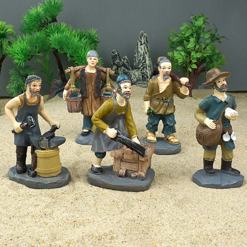 resin figure mental psychological sand table game box court therapy  working  man  5pcs/set