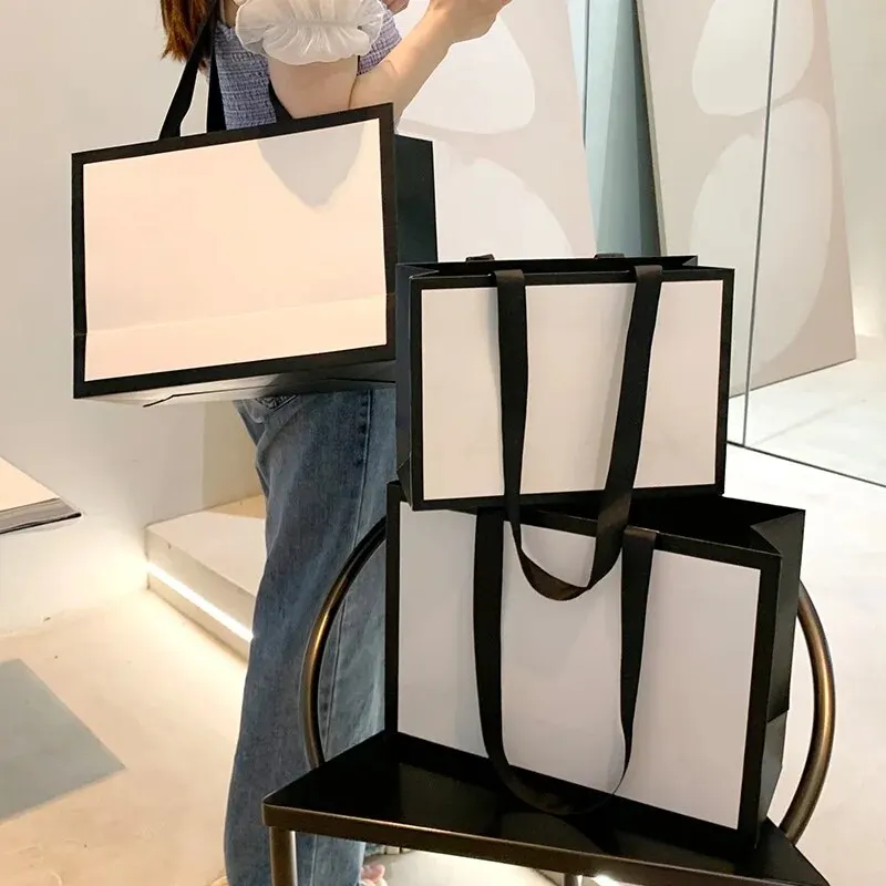 2pcs White Pardboard Paper Tote Gift Bags with Handles Shopping Party Wedding Party Birthday Retail Bags