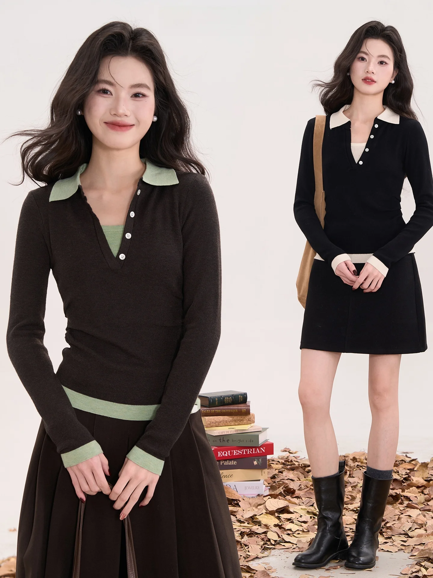 

Женская трикотажная кофта Heme Window Garden с длинным рукавом, в стиле ранневесеннего колор-блокинга, повседневная, приталенная, с воротником-стойкой