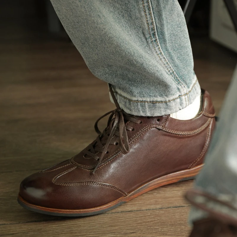 

Men's Concise Cowhide Sport Training Shoes Oxfords Casual British round Toe Genuine Leather Dress Loafers Horsehide Male Footwea