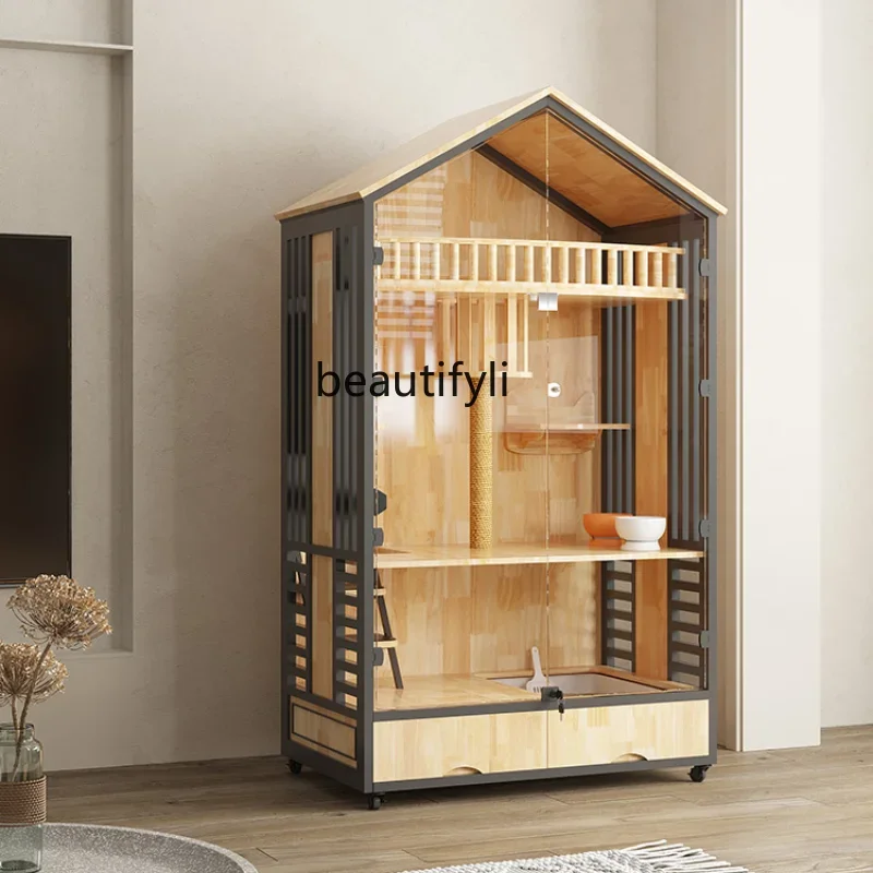 Cat House Villa Three-Layer Solid Wood Large Luxury Household Cattery Cage