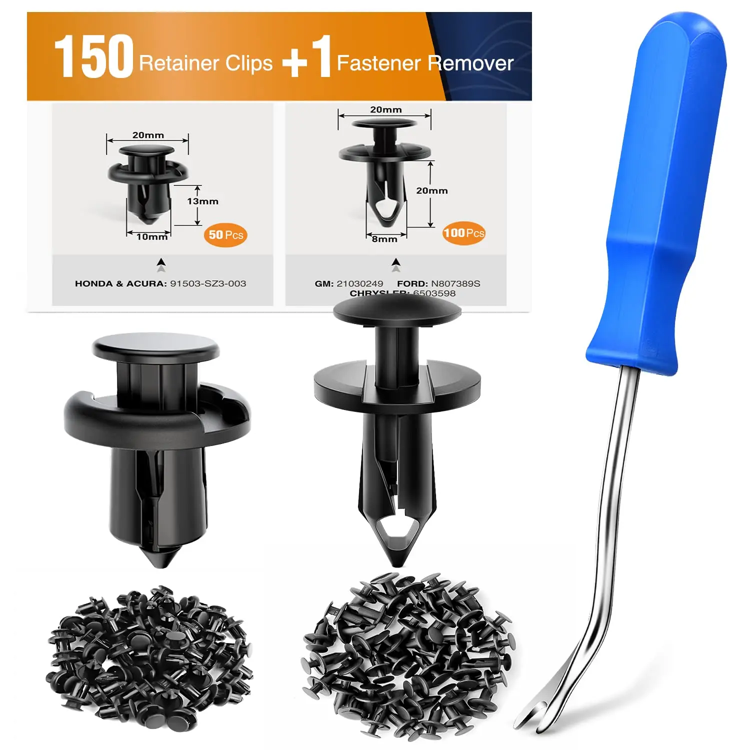 

150 Pcs Push-Type Bumper Fasteners Rivet Clips - 2 Sizes Universal Auto Clips & Fastener with Removal Tool Included (150PCS)